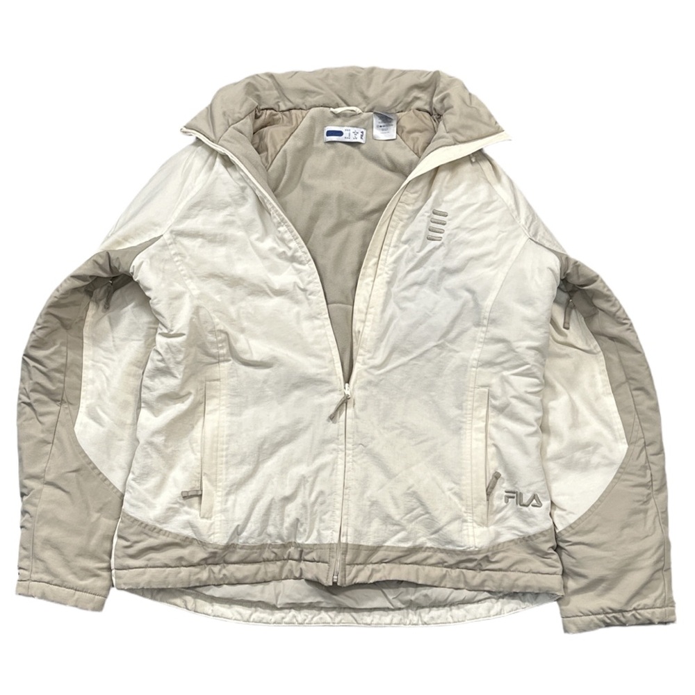 Y2K FILA women's white/cream insulated jacket with tuck away hood, L.